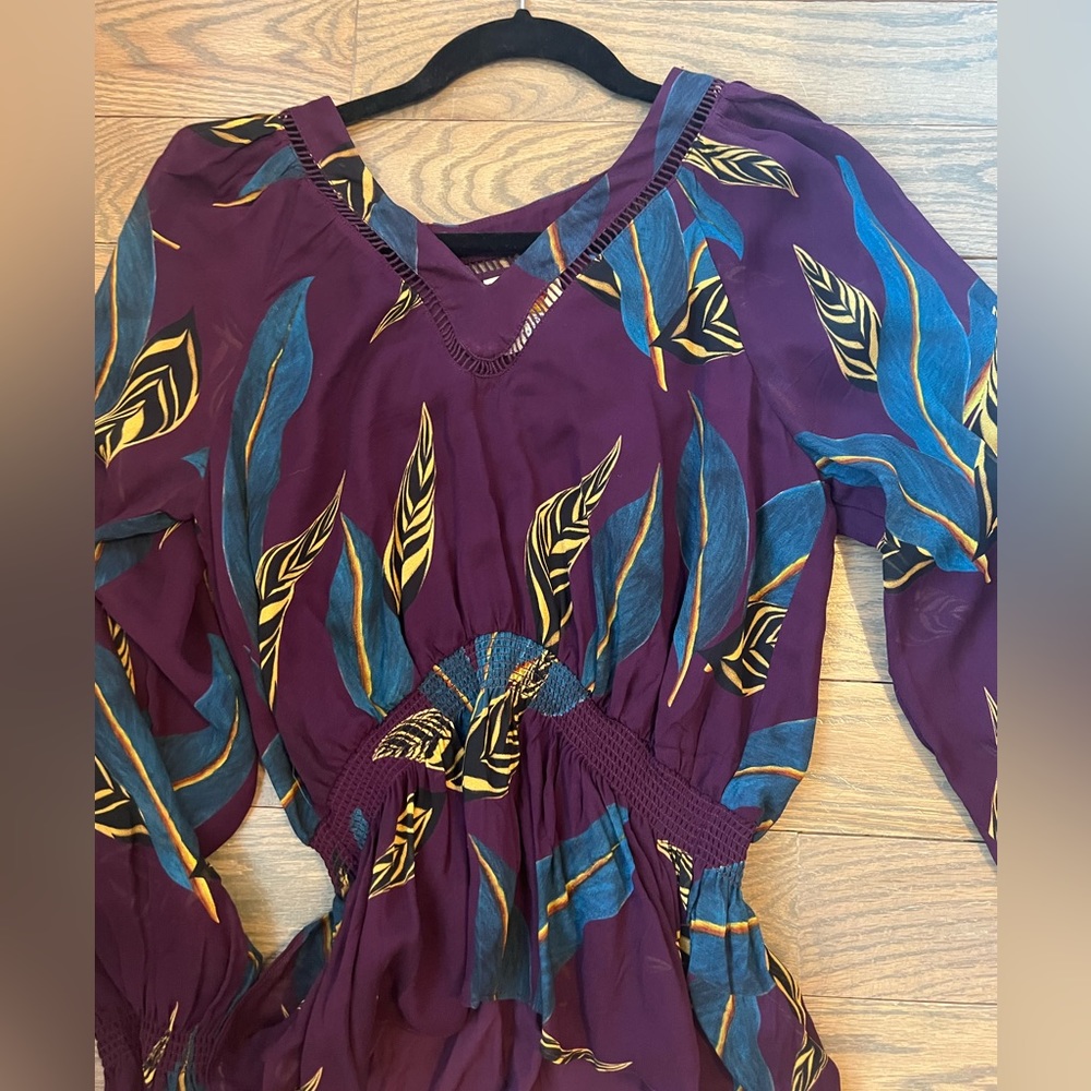 Farm Rio: Long sleeved purple dresss shirt by Farm for Anthropologie.